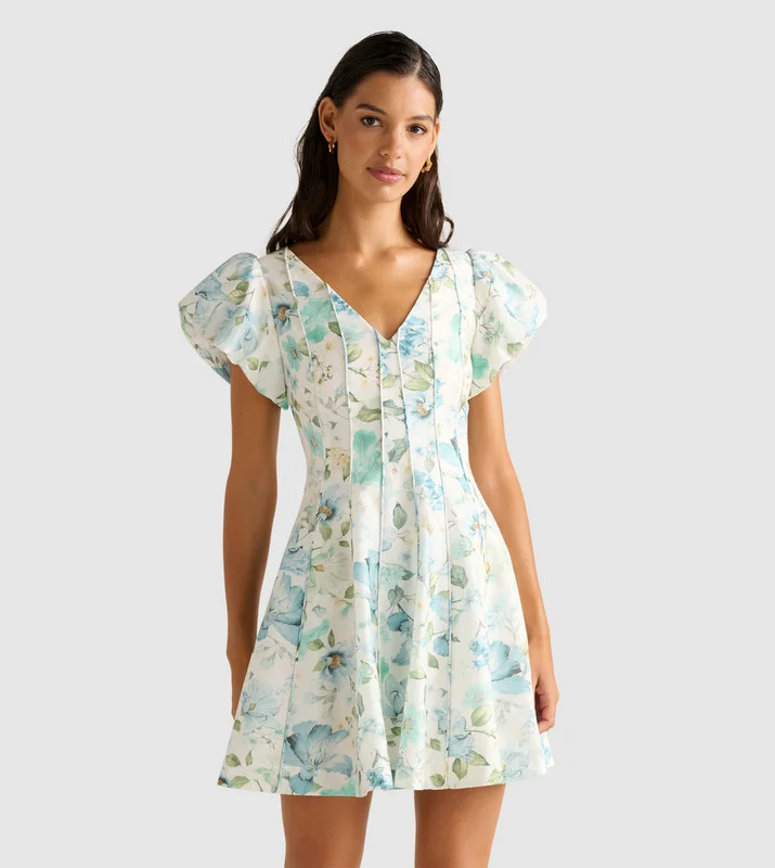 forever new  CAMDEN Printed Bubble Sleeves Mini Dress for Women | Best Price UAE